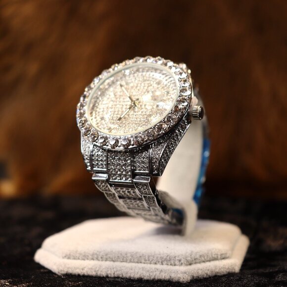 Other - Men’s Silver Iced-Out Watch with Full Rhinestone Detail
